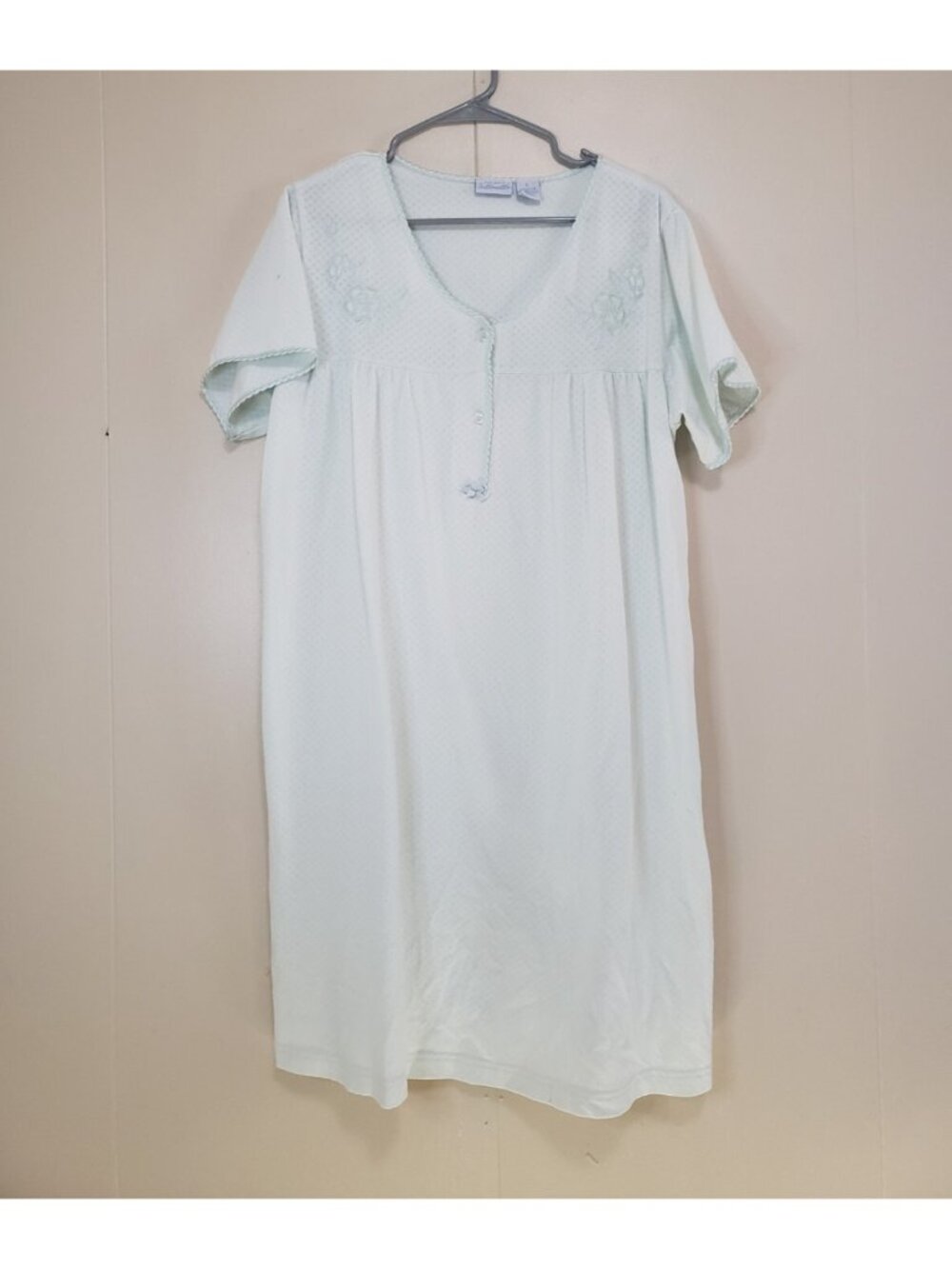 Vtg Premier Intimates Womens L Nightgown Lgt Blue Floral Embroidery House Dress
